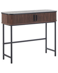Beliani Retro Console Table 100 X 35 Cm Dark Brown With Sliding Doors And Steel Legs - thumbnail 3