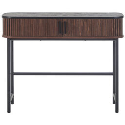 Beliani Retro Console Table 100 X 35 Cm Dark Brown With Sliding Doors And Steel Legs - thumbnail 1