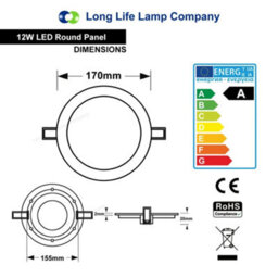 Long Life Lamps Company 12W Led Round Ceiling Panel 6500K Cool White - thumbnail 2