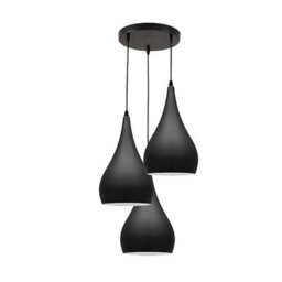 Ledsone 3 Head Black Metal Pendant Light  Modern Tear Drop Ceiling Cluster E27 For Living Room