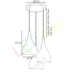 Ledsone 3 Head Black Metal Pendant Light  Modern Tear Drop Ceiling Cluster E27 For Living Room - thumbnail 3