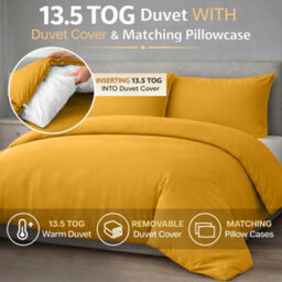 Ameha Duvet 13.5 Tog With Ochre Duvet Cover & Matching Pillowcases, Breathable, Bedding Set, King 230X220Cm - thumbnail 2