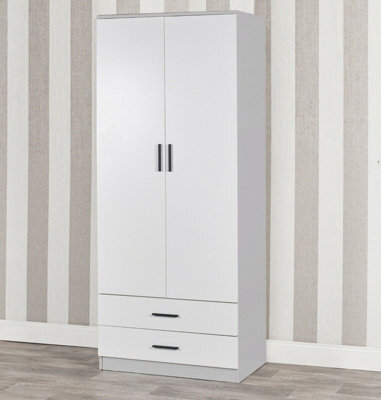 Urbnliving 180Cm Tall Wooden 2 Door Wardrobe Grey Carcass And White Drawers With 2 Drawers Bedroom Storage Hanging Bar Clothes - image 1
