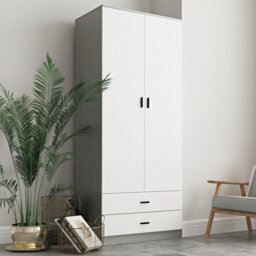 Urbnliving 180Cm Tall Wooden 2 Door Wardrobe Grey Carcass And White Drawers With 2 Drawers Bedroom Storage Hanging Bar Clothes - thumbnail 4