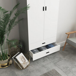 Urbnliving 180Cm Tall Wooden 2 Door Wardrobe Grey Carcass And White Drawers With 2 Drawers Bedroom Storage Hanging Bar Clothes - thumbnail 5