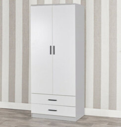 Urbnliving 180Cm Tall Wooden 2 Door Wardrobe Grey Carcass And White Drawers With 2 Drawers Bedroom Storage Hanging Bar Clothes - thumbnail 1
