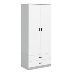Urbnliving 180Cm Tall Wooden 2 Door Wardrobe Grey Carcass And White Drawers With 2 Drawers Bedroom Storage Hanging Bar Clothes - thumbnail 2