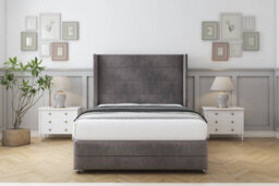 "Sloomy Sterling Slate Naples Divan Bed With Mattress No Drawers With 54"" Wingback & 12"" Footboard 3' Single" - thumbnail 1