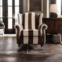 Wing Chair Handmade Fireside High Back Armchair Harrison Stripe Brown Real Fabric - thumbnail 2