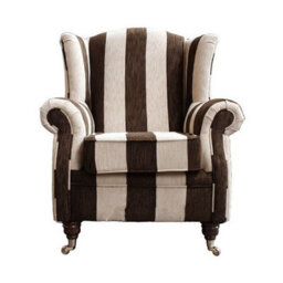 Wing Chair Handmade Fireside High Back Armchair Harrison Stripe Brown Real Fabric
