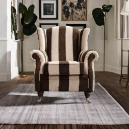Wing Chair Handmade Fireside High Back Armchair Harrison Stripe Brown Real Fabric - thumbnail 3