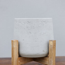 Primrose Textured Concrete Round Garden Planter With Wooden Stand In Cream 30Cm - thumbnail 3