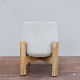 Primrose Textured Concrete Round Garden Planter With Wooden Stand In Cream 30Cm - thumbnail 2