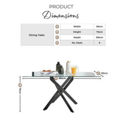 Furniturebox Uk Leonardo 6-Seater Dining Table With White Glass Marble Effect Top And Black Legs - thumbnail 8