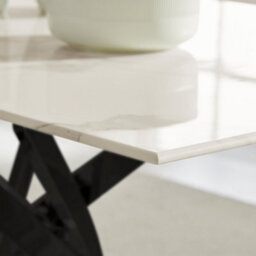 Furniturebox Uk Leonardo 6-Seater Dining Table With White Glass Marble Effect Top And Black Legs - thumbnail 4
