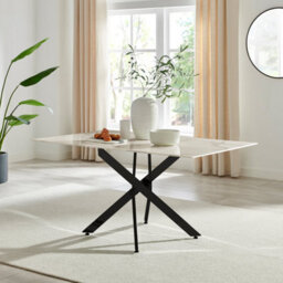 Furniturebox Uk Leonardo 6-Seater Dining Table With White Glass Marble Effect Top And Black Legs - thumbnail 2