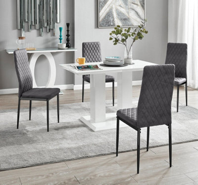 Furniturebox Uk 4 Seater Dining Set - Imperia White High Gloss Dining Table And Chairs - 4 Grey Velvet Milan Black Leg Chairs - image 1