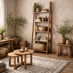 Wyld Haus Athy Brown Oak Ladder Bookcase 5 Shelves