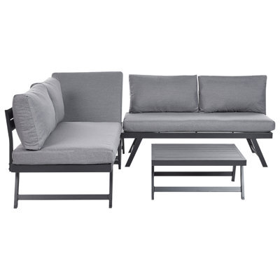 Beliani Garden Corner Sofa With Table 5 Seater Coccorino Metal Grey - image 1