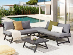 Beliani Garden Corner Sofa With Table 5 Seater Coccorino Metal Grey - thumbnail 2