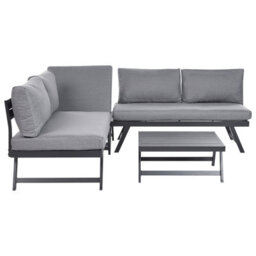 Beliani Garden Corner Sofa With Table 5 Seater Coccorino Metal Grey - thumbnail 1