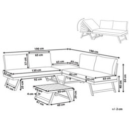 Beliani Garden Corner Sofa With Table 5 Seater Coccorino Metal Grey - thumbnail 3