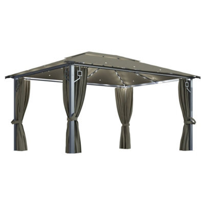 Berkfield Classic Gazebo With Curtain&led String Lights 4X3 M Taupe Aluminium - image 1