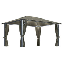 Berkfield Classic Gazebo With Curtain&led String Lights 4X3 M Taupe Aluminium
