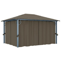 Berkfield Classic Gazebo With Curtain&led String Lights 4X3 M Taupe Aluminium - thumbnail 3