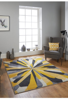 Melrose Carved Abstract Burst Ochre Patterned X-Large Indoor Area Rug 200X285Cm - image 1