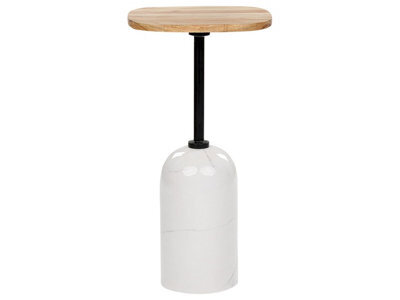 Wyld And Coco Conte Living Side Table 30Cm Round Acacia Top With White Marble-Effect Metal Base - image 1