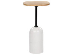 Wyld And Coco Conte Living Side Table 30Cm Round Acacia Top With White Marble-Effect Metal Base - thumbnail 1