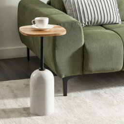 Wyld And Coco Conte Living Side Table 30Cm Round Acacia Top With White Marble-Effect Metal Base - thumbnail 2