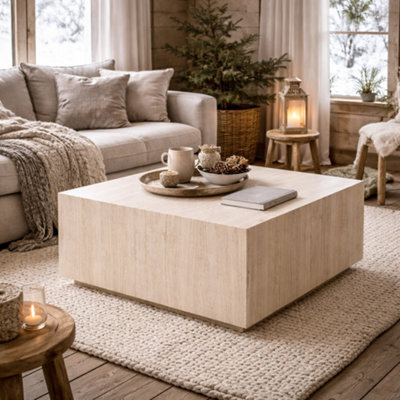 Wyld Haus Munkebo Light Travertine Marble Square Coffee Table 900 X 900 X 420mm - image 1