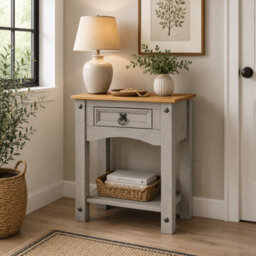 Mews Corona Console Table Grey 1 Drawer Mexican Solid Pine Hall End - thumbnail 6