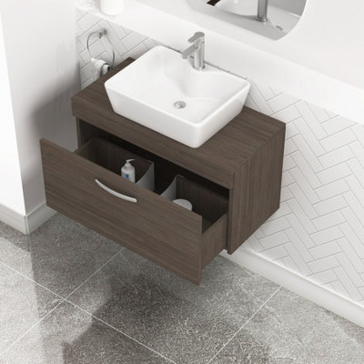 Royal Bathrooms Turin 800mm Grey Elm 1-Drawer Wall Hung Unit & 370mm Square Countertop Basin - image 1