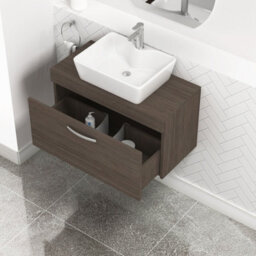 Royal Bathrooms Turin 800mm Grey Elm 1-Drawer Wall Hung Unit & 370mm Square Countertop Basin - thumbnail 1