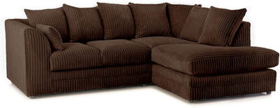 BlissFurniture Ltd Bliss Furniture Brown Jumbo Cord 4 Seater Right Hand Corner Sofa Scatter Back Design Compact And Comfortable Sofa - image 1