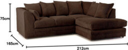 BlissFurniture Ltd Bliss Furniture Brown Jumbo Cord 4 Seater Right Hand Corner Sofa Scatter Back Design Compact And Comfortable Sofa - thumbnail 2