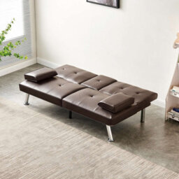 Westwood Luxury Pu Leather Manhattan Sofa Bed 3 Seater Chrome Legs Recliner Settee Brown - thumbnail 2