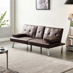 Westwood Luxury Pu Leather Manhattan Sofa Bed 3 Seater Chrome Legs Recliner Settee Brown - thumbnail 3