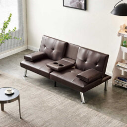 Westwood Luxury Pu Leather Manhattan Sofa Bed 3 Seater Chrome Legs Recliner Settee Brown