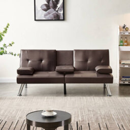 Westwood Luxury Pu Leather Manhattan Sofa Bed 3 Seater Chrome Legs Recliner Settee Brown - thumbnail 4