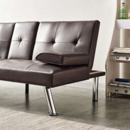 Westwood Luxury Pu Leather Manhattan Sofa Bed 3 Seater Chrome Legs Recliner Settee Brown - thumbnail 8
