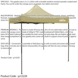 Loops Durable 2X2M Beige Pop-Up Gazebo With Side Walls For Outdoor Events - thumbnail 5
