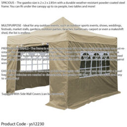 Loops Durable 2X2M Beige Pop-Up Gazebo With Side Walls For Outdoor Events - thumbnail 2