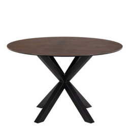 Wyld Haus Perth 119Cm Round Rusty Brown Ceramic Dining Table With Industrial Black Metal Legs - thumbnail 3