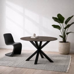 Wyld Haus Perth 119Cm Round Rusty Brown Ceramic Dining Table With Industrial Black Metal Legs