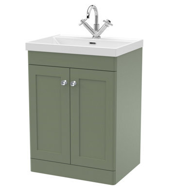 Balterley Swynnerton Traditional 2 Door Floor Standing Vanity Unit With Thin Edge Basin, Satin Green, 600mm - image 1