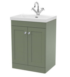 Balterley Swynnerton Traditional 2 Door Floor Standing Vanity Unit With Thin Edge Basin, Satin Green, 600mm - thumbnail 1